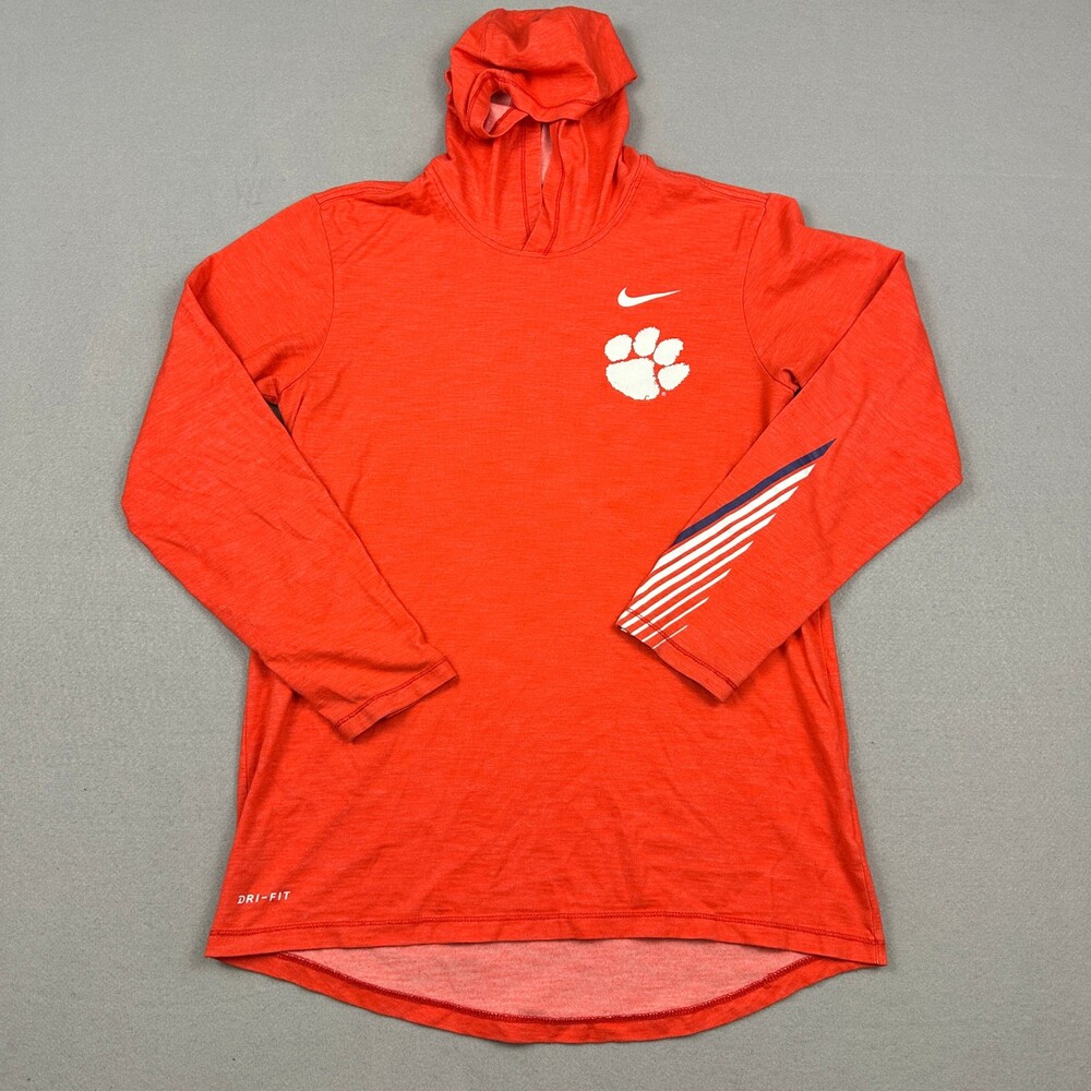 Clemson Tigers Shirt Men Small Orange Nike Dri-FIT Pullover Tee Hood S *